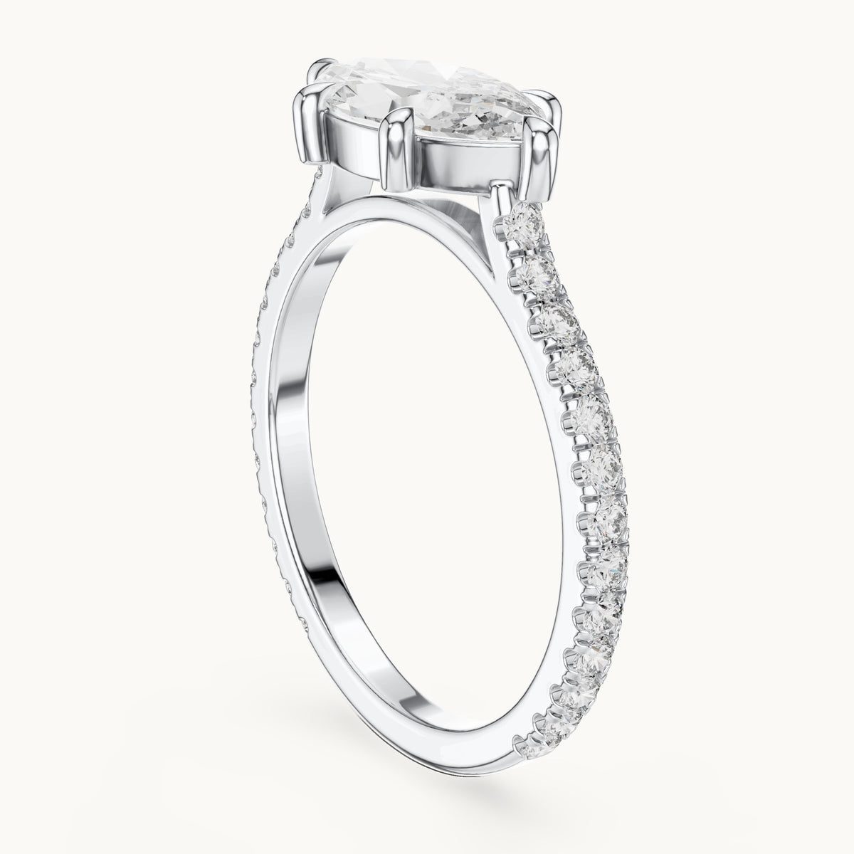 Marquise and round lab-grown diamond east-west pavé engagement ring in white gold, 1.89 CT TW, view 1