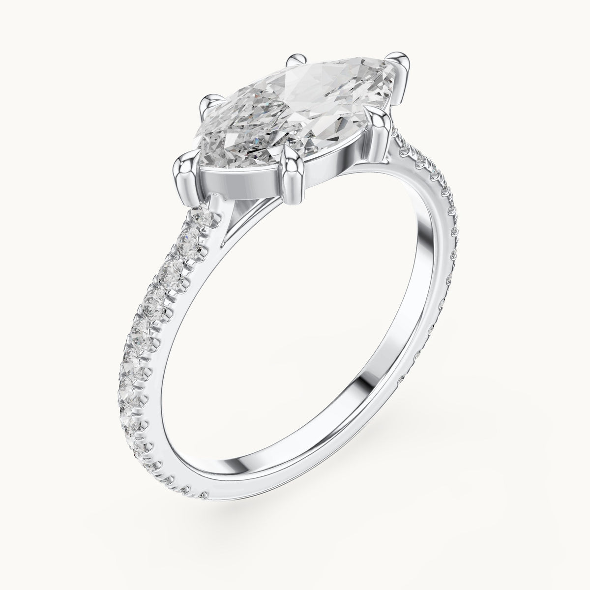 Marquise and round lab-grown diamond east-west pavé engagement ring in white gold, 1.89 CT TW, view 2
