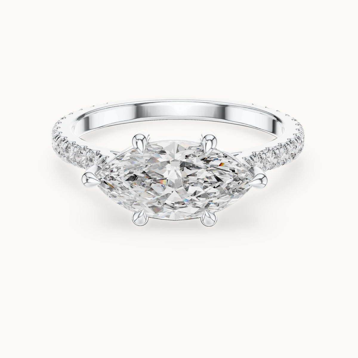 Marquise and round lab-grown diamond east-west pavé engagement ring in white gold, 1.89 CT TW, view 4