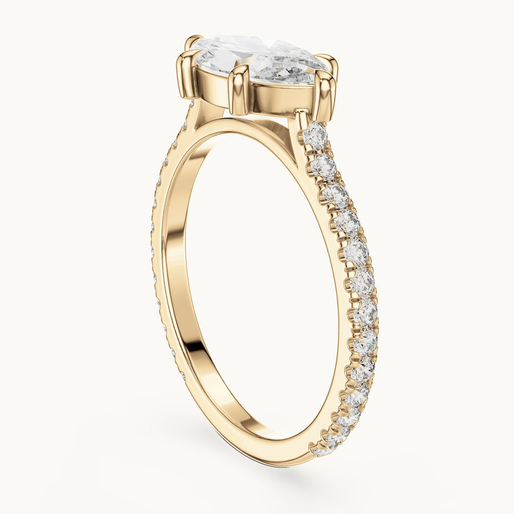Marquise and round lab-grown diamond east-west pavé engagement ring in yellow gold, 1.89 CT TW, view 1