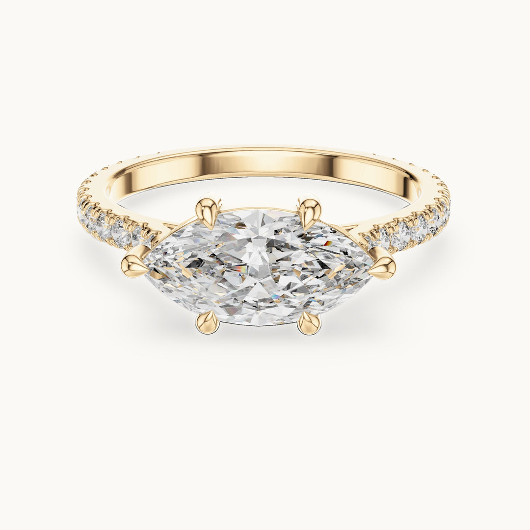 Marquise and round lab-grown diamond east-west pavé engagement ring in yellow gold, 1.89 CT TW, view 4
