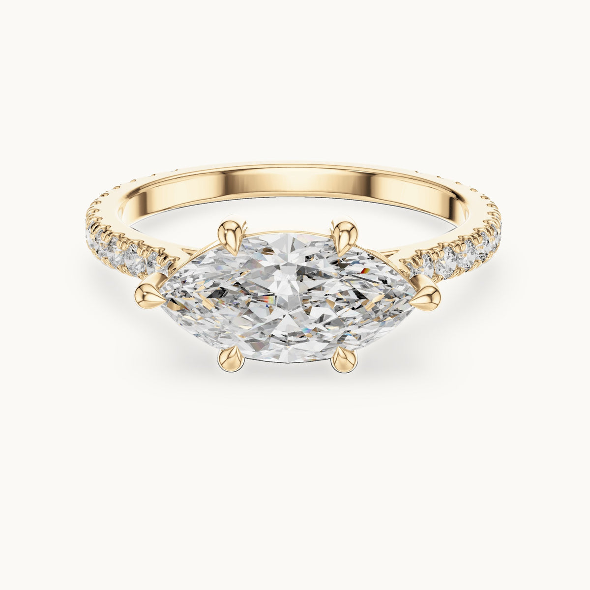 Marquise and round lab-grown diamond east-west pavé engagement ring in yellow gold, 1.89 CT TW, view 4