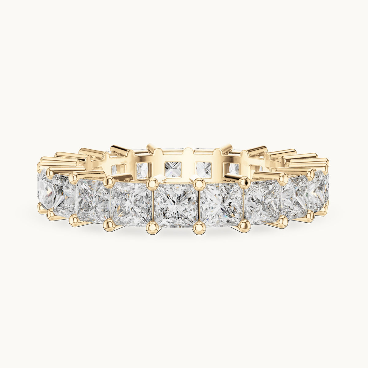 Princess-cut lab-grown diamond full eternity band in yellow gold, 2.31 CT TW, view 3