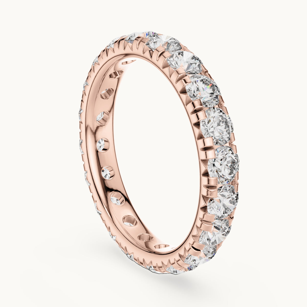 Round lab-grown diamond u-prong full eternity band in rose gold, 2.20 CT TW, view 1