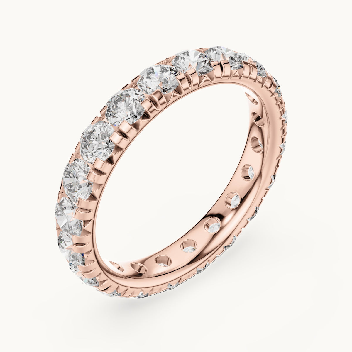 Round lab-grown diamond u-prong full eternity band in rose gold, 2.20 CT TW, view 2