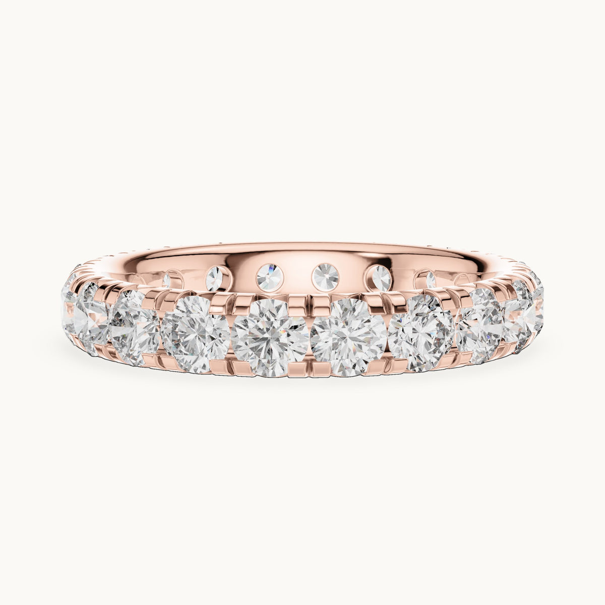 Round lab-grown diamond u-prong full eternity band in rose gold, 2.20 CT TW, view 3