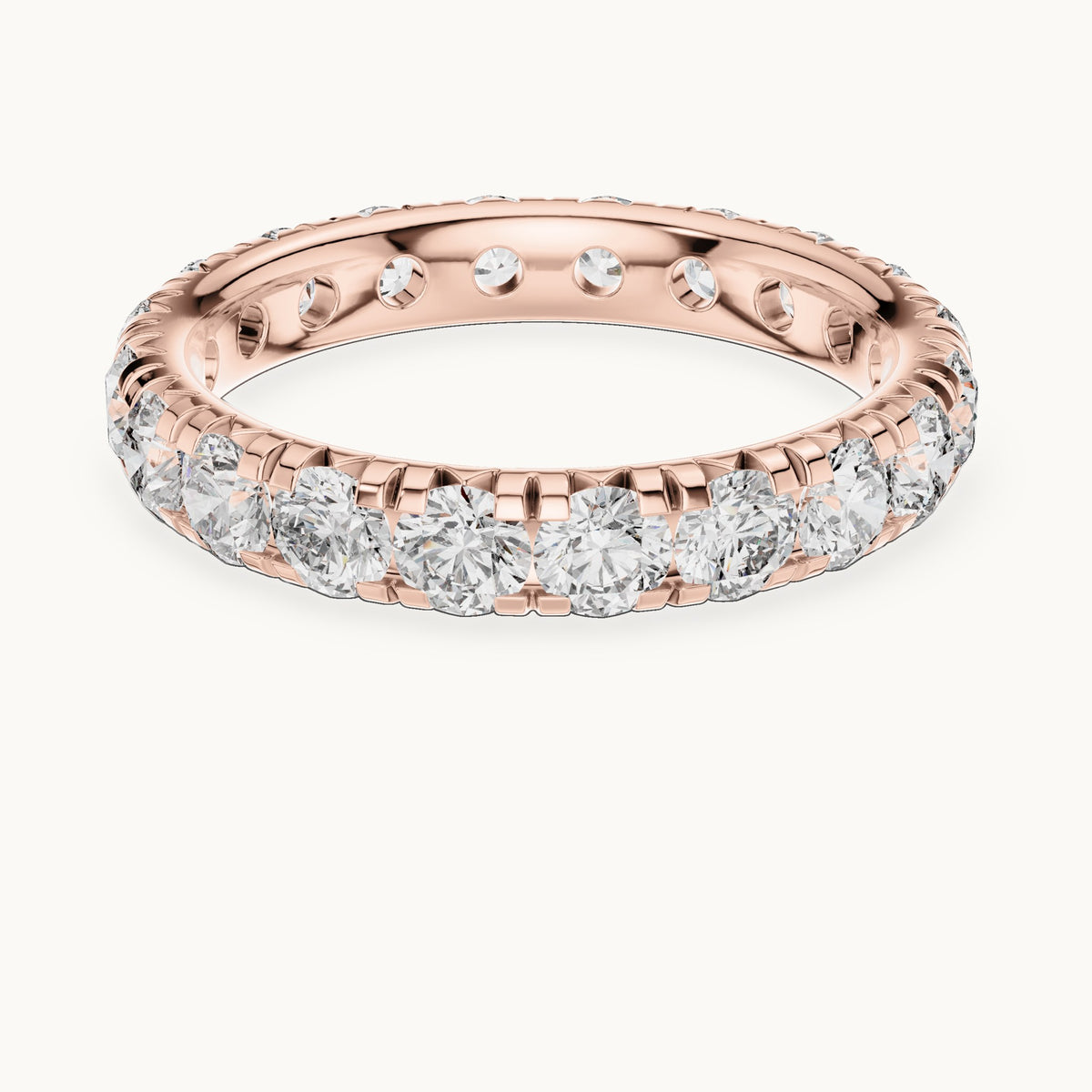 Round lab-grown diamond u-prong full eternity band in rose gold, 2.20 CT TW, view 4