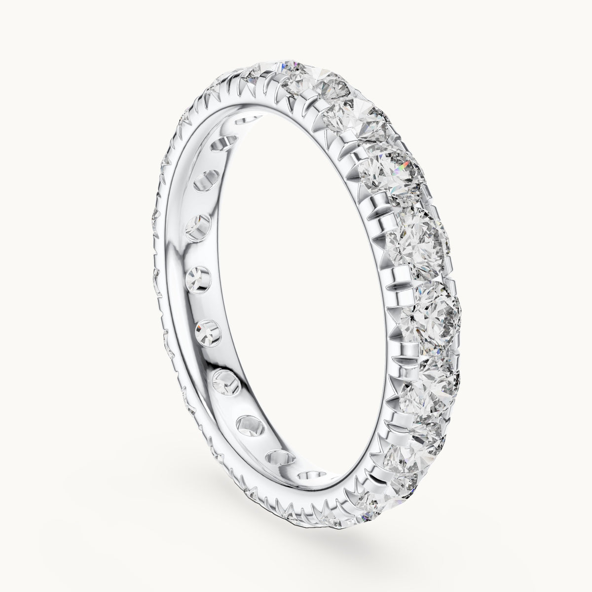Round lab-grown diamond u-prong full eternity band in white gold, 2.20 CT TW, view 1