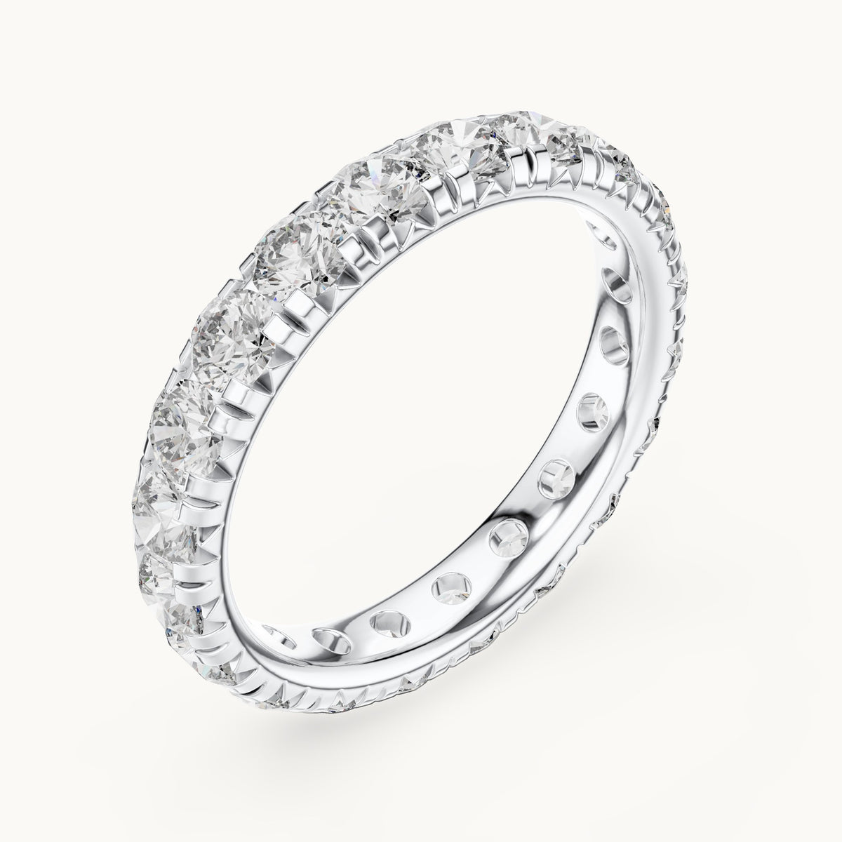 Round lab-grown diamond u-prong full eternity band in white gold, 2.20 CT TW, view 2