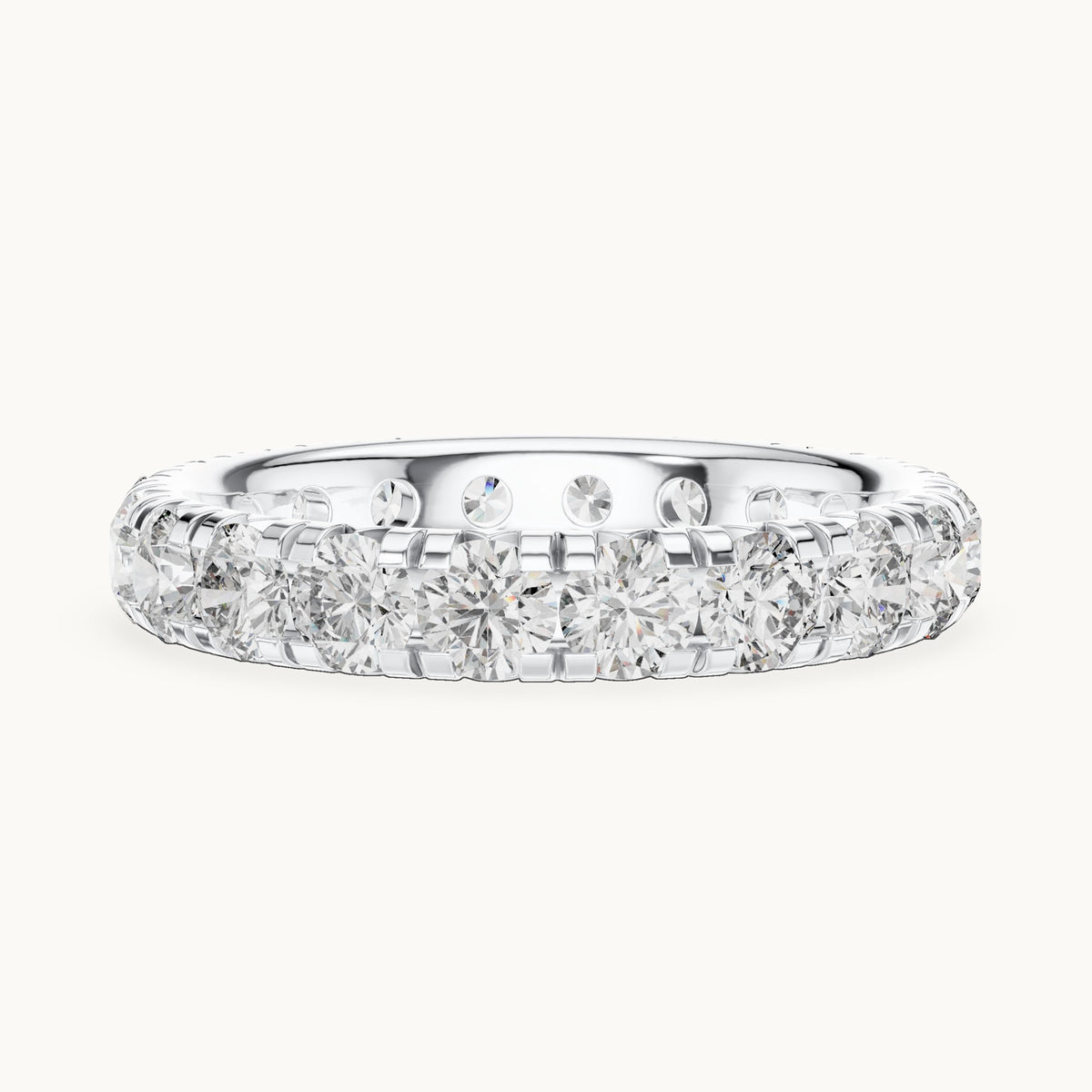 Round lab-grown diamond u-prong full eternity band in white gold, 2.20 CT TW, view 3