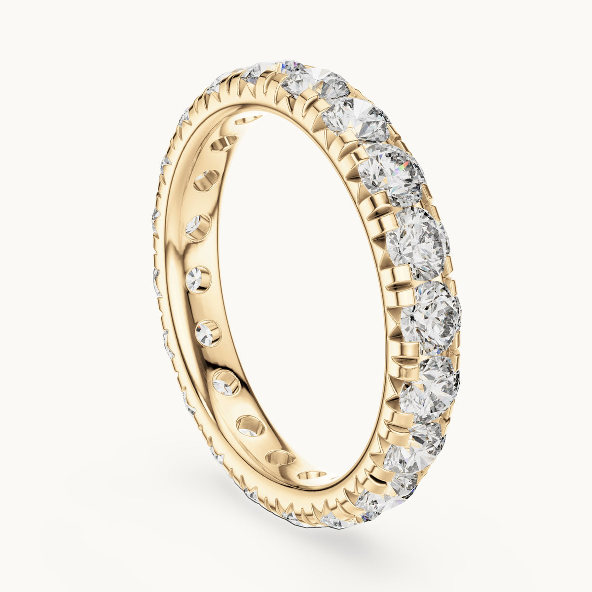 Round lab-grown diamond u-prong full eternity band in yellow gold, 2.20 CT TW, view 1