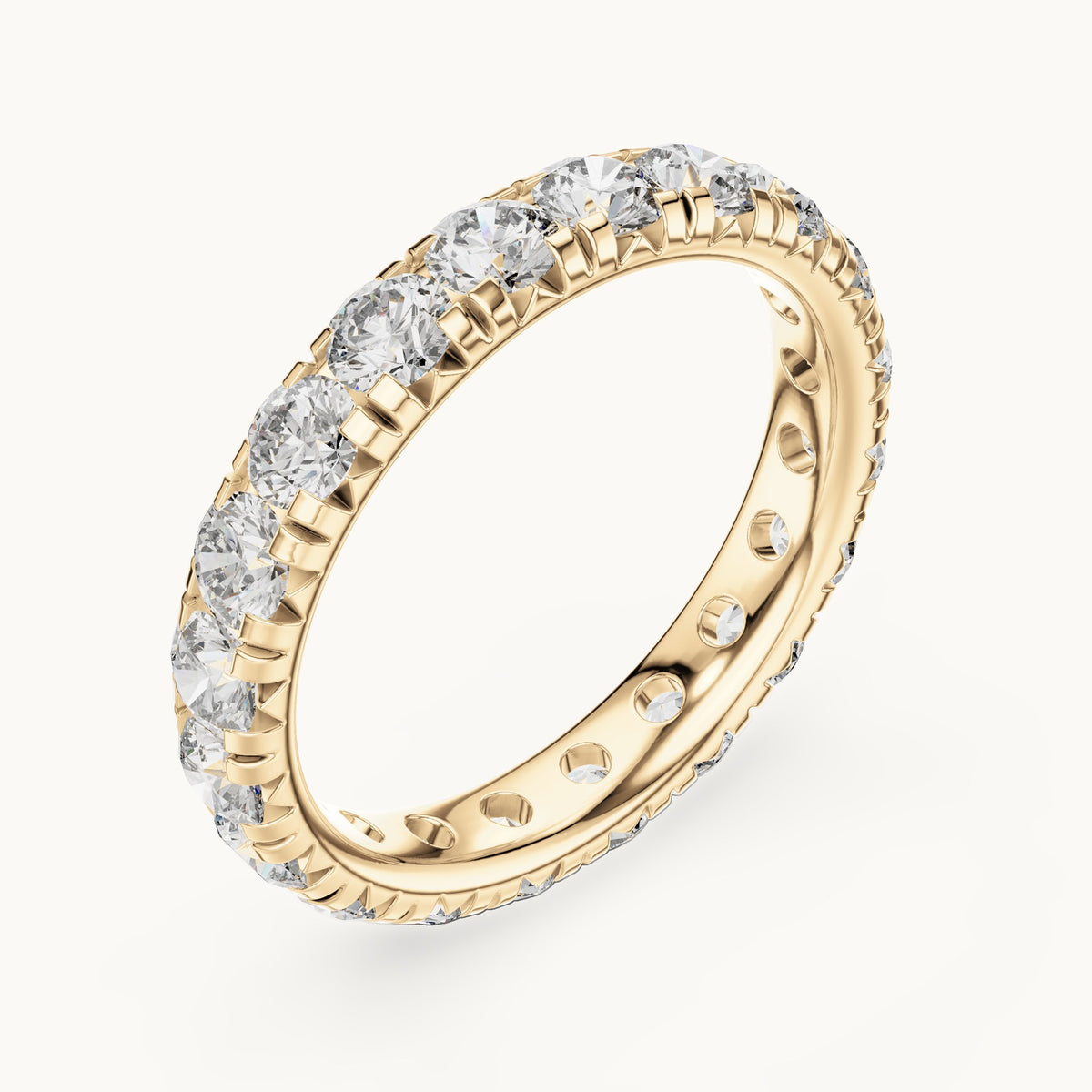 Round lab-grown diamond u-prong full eternity band in yellow gold, 2.20 CT TW, view 2
