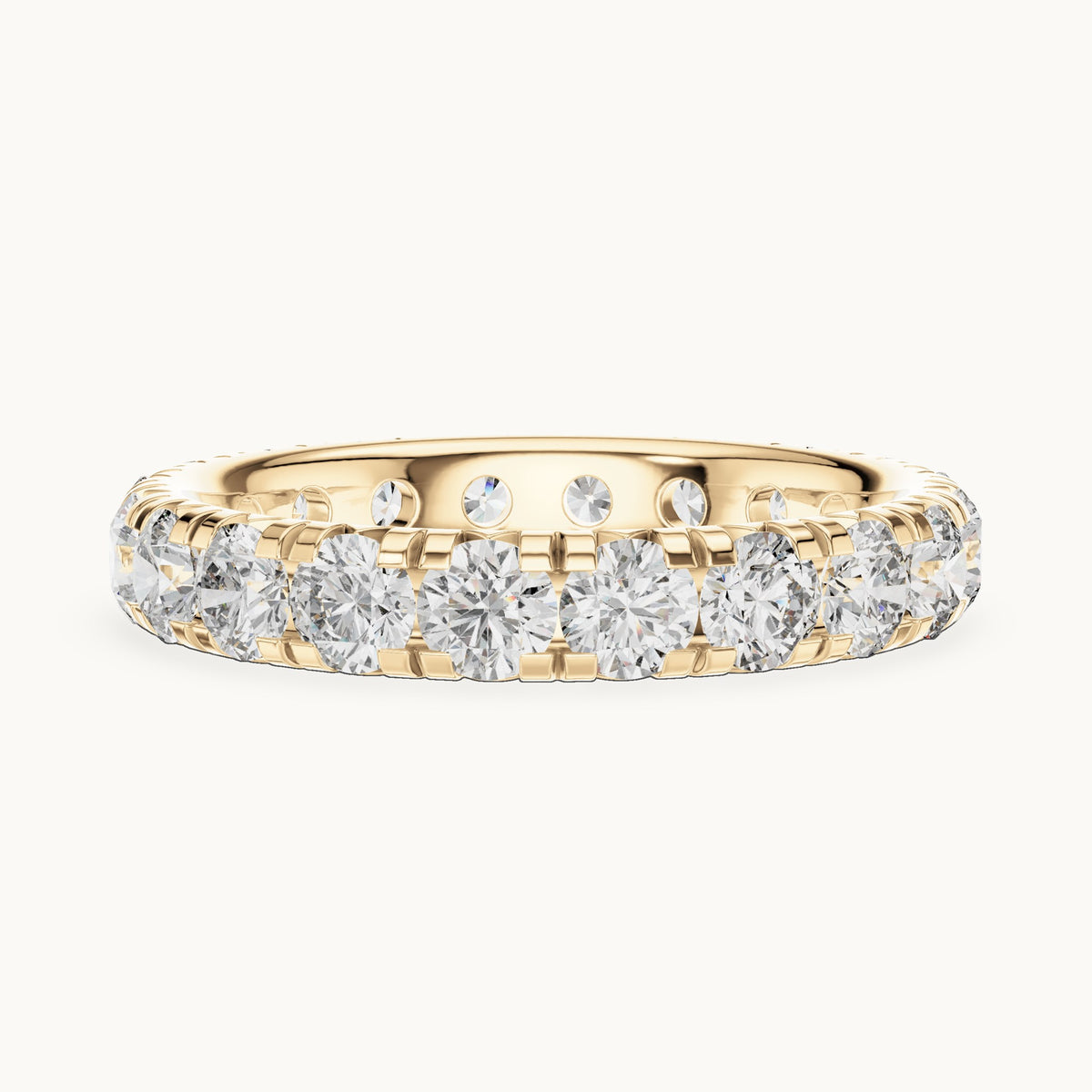 Round lab-grown diamond u-prong full eternity band in yellow gold, 2.20 CT TW, view 3
