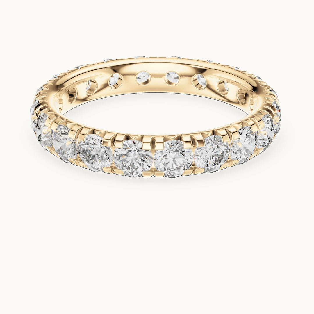 Round lab-grown diamond u-prong full eternity band in yellow gold, 2.20 CT TW, view 4
