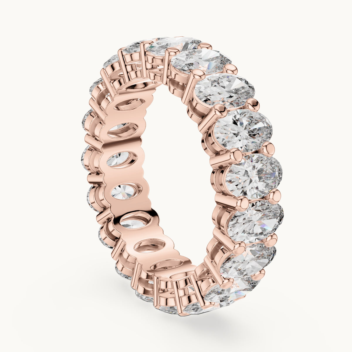 Oval lab-grown diamond full eternity band in rose gold, 6.08 CT TW, view 1