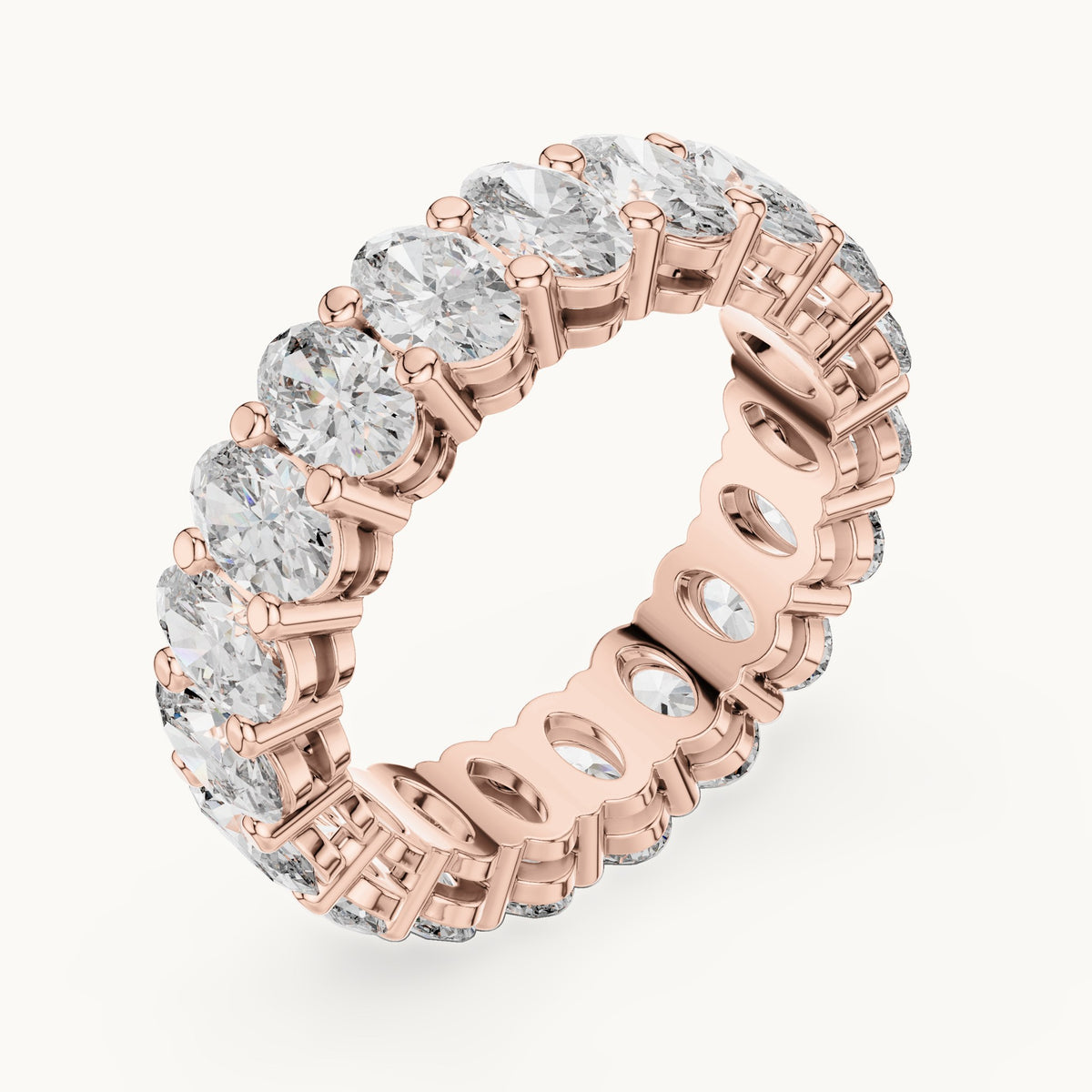 Oval lab-grown diamond full eternity band in rose gold, 6.08 CT TW, view 2