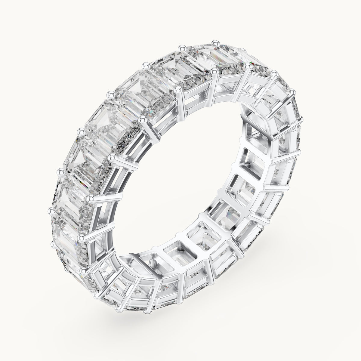 Emerald-cut lab-grown diamond full eternity band in white gold, 6.00 CT TW, view 2