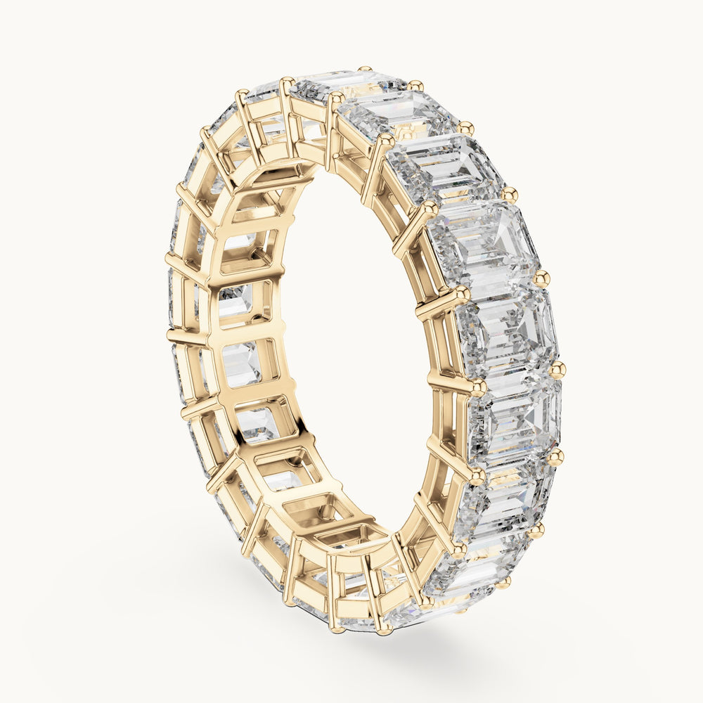 Emerald-cut lab-grown diamond full eternity band in yellow gold, 6.00 CT TW, view 1