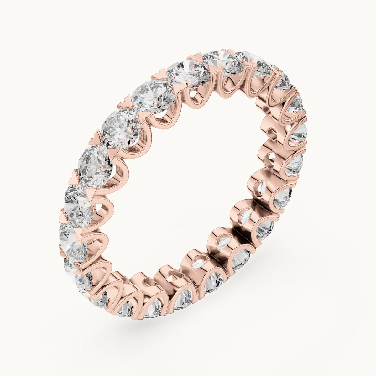 Round lab-grown diamond shared-prong full eternity band in rose gold, 2.73 CT TW, view 2