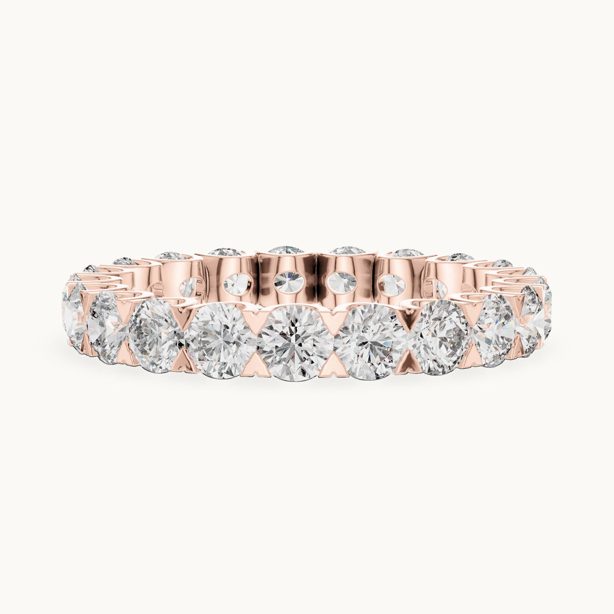 Round lab-grown diamond shared-prong full eternity band in rose gold, 2.73 CT TW, view 3