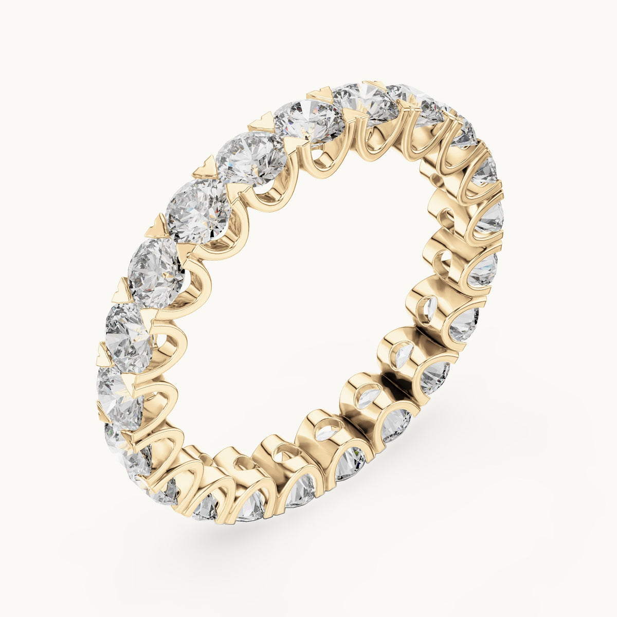 Round lab-grown diamond shared-prong full eternity band in yellow gold, 2.73 CT TW, view 2