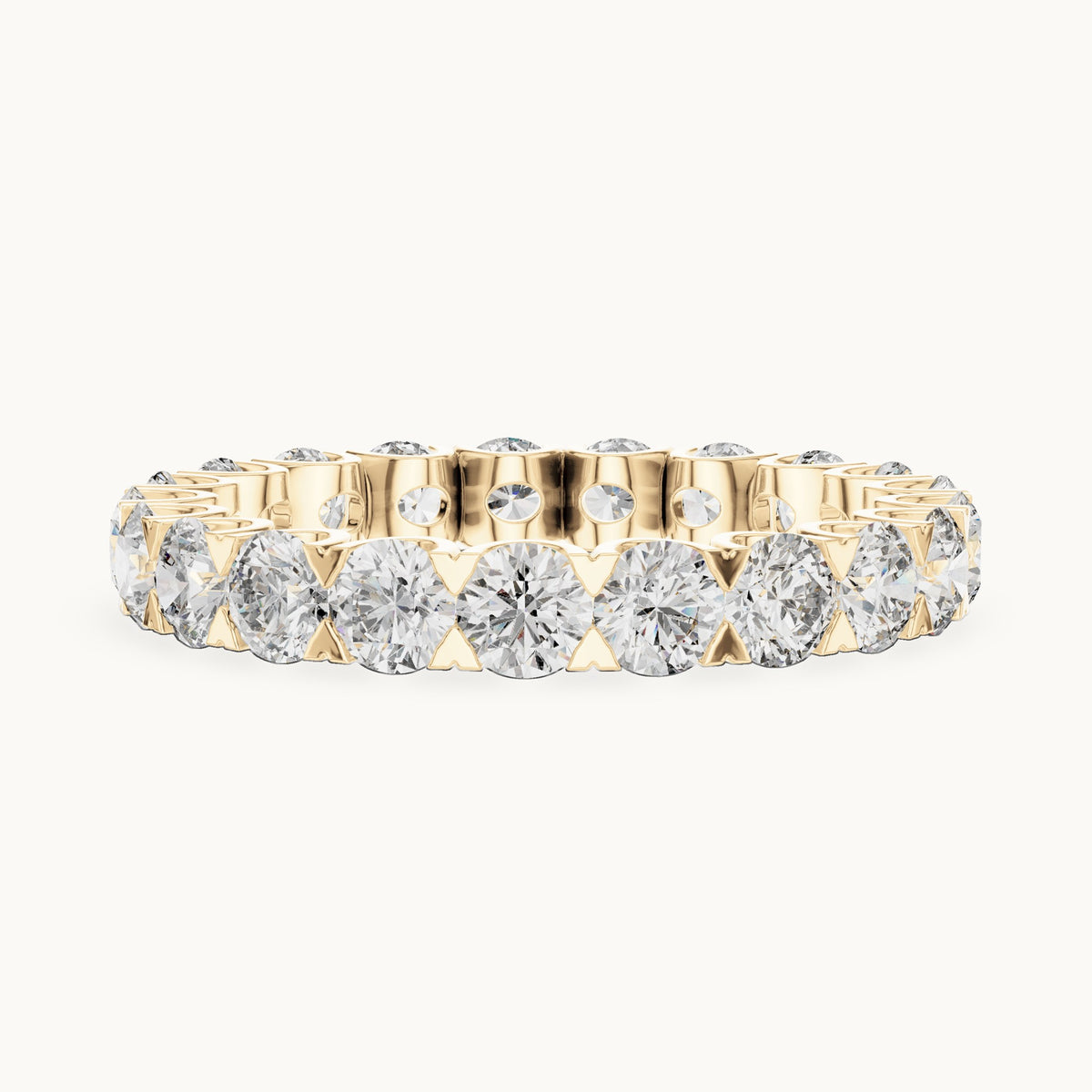Round lab-grown diamond shared-prong full eternity band in yellow gold, 2.73 CT TW, view 3