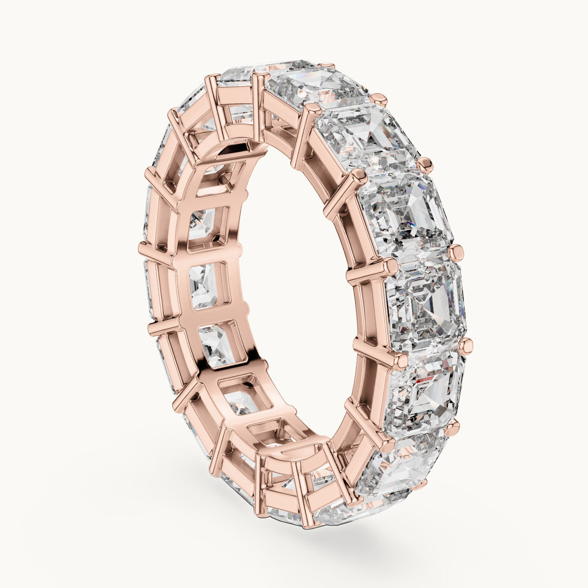 Square emerald-cut lab-grown diamond full eternity band in rose gold, 8.00 CT TW, view 1