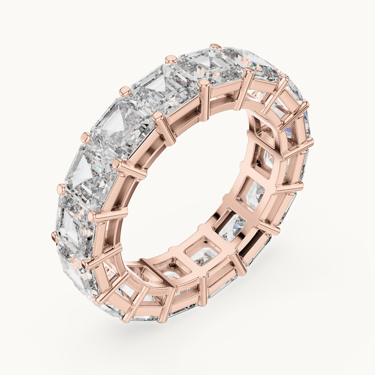 Square emerald-cut lab-grown diamond full eternity band in rose gold, 8.00 CT TW, view 2