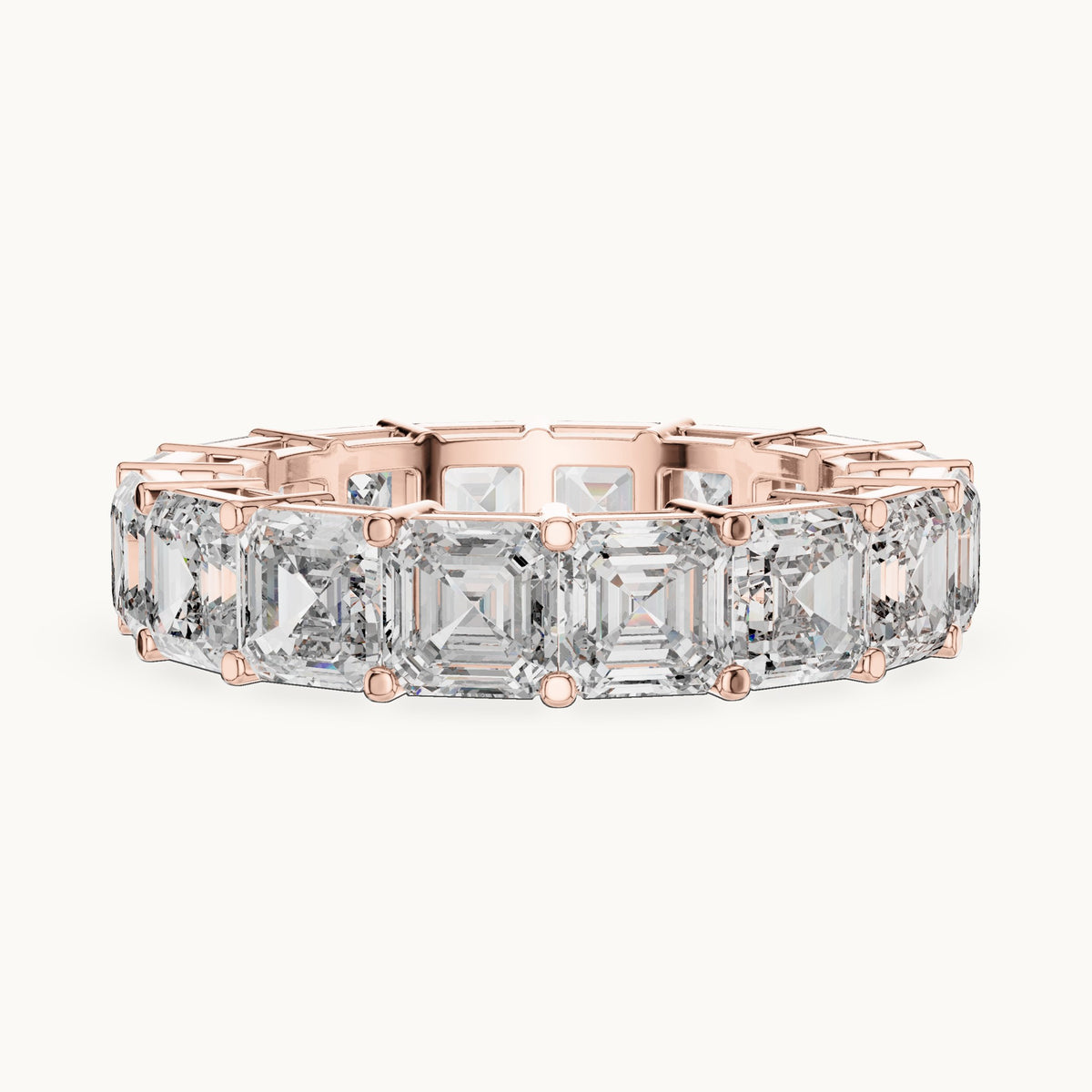 Square emerald-cut lab-grown diamond full eternity band in rose gold, 8.00 CT TW, view 3