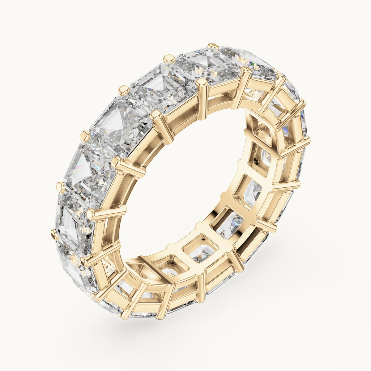 Square emerald-cut lab-grown diamond full eternity band in yellow gold, 8.00 CT TW, view 2