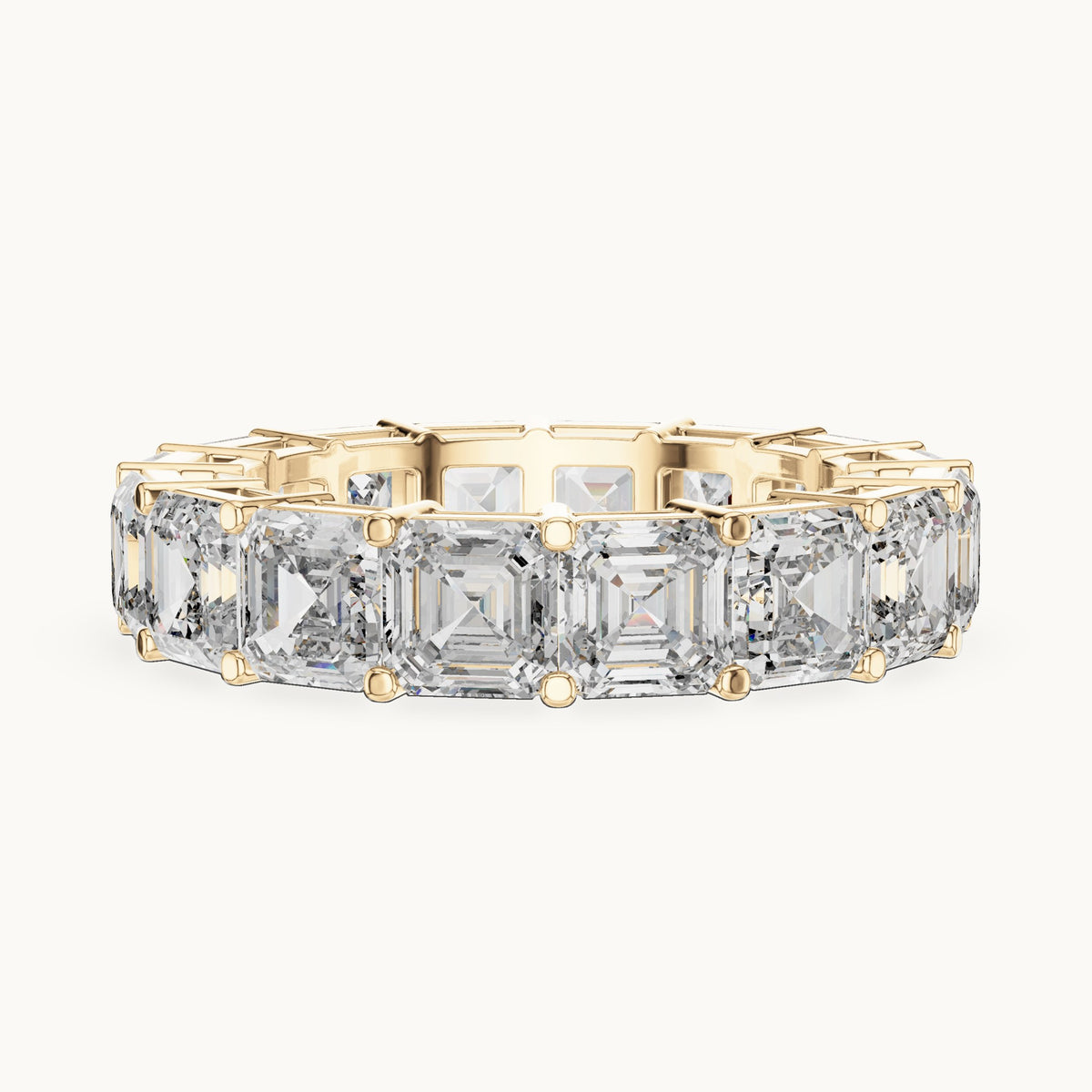 Square emerald-cut lab-grown diamond full eternity band in yellow gold, 8.00 CT TW, view 3
