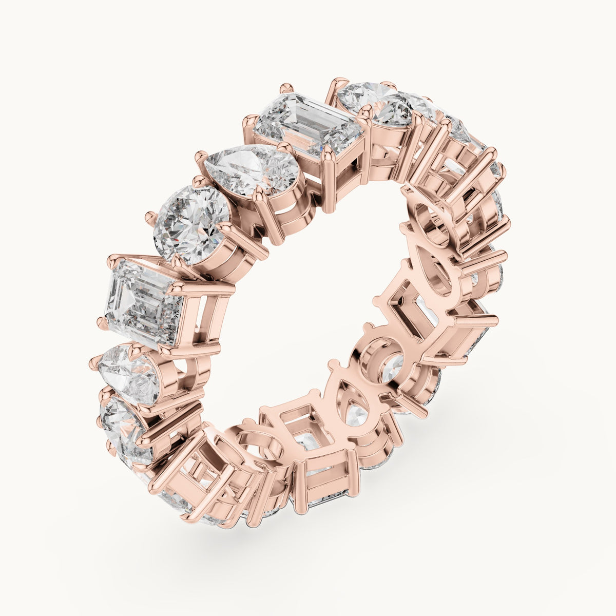 Emerald-cut, round and pear lab-grown diamond mixed-shape full eternity band in rose gold, 5.76 CT TW, view 2