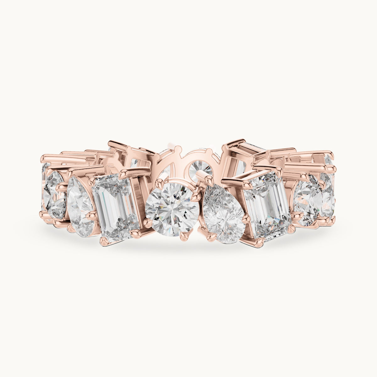 Emerald-cut, round and pear lab-grown diamond mixed-shape full eternity band in rose gold, 5.76 CT TW, view 3