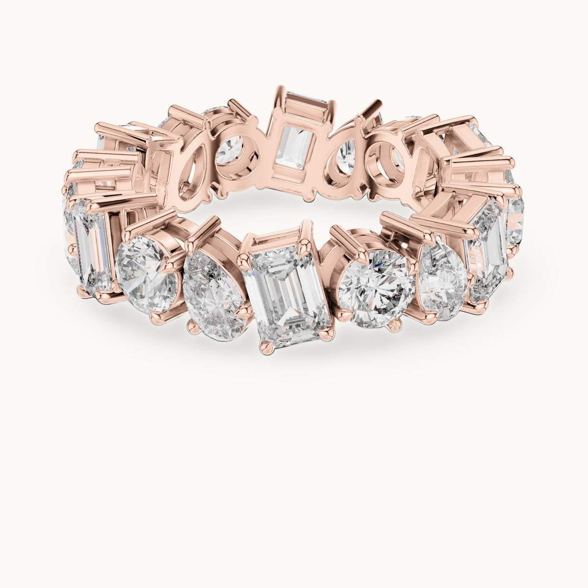 Emerald-cut, round and pear lab-grown diamond mixed-shape full eternity band in rose gold, 5.76 CT TW, view 4