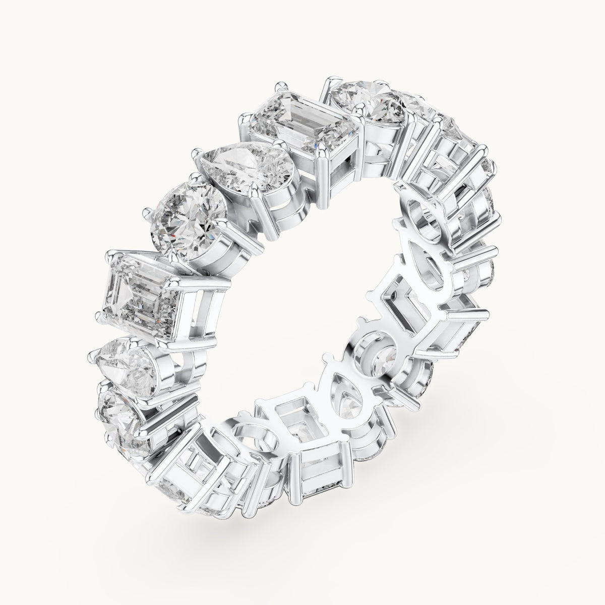 Emerald-cut, round and pear lab-grown diamond mixed-shape full eternity band in white gold, 5.76 CT TW, view 2