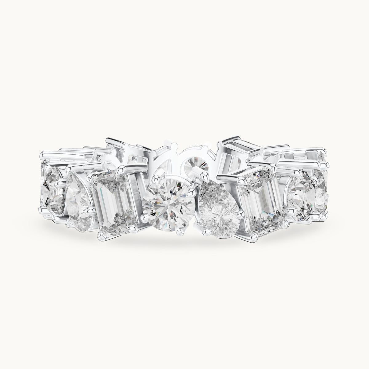 Emerald-cut, round and pear lab-grown diamond mixed-shape full eternity band in white gold, 5.76 CT TW, view 3