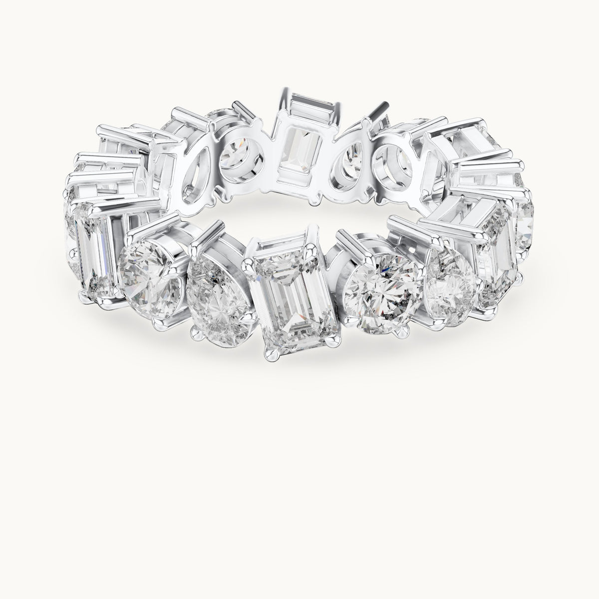 Emerald-cut, round and pear lab-grown diamond mixed-shape full eternity band in white gold, 5.76 CT TW, view 4