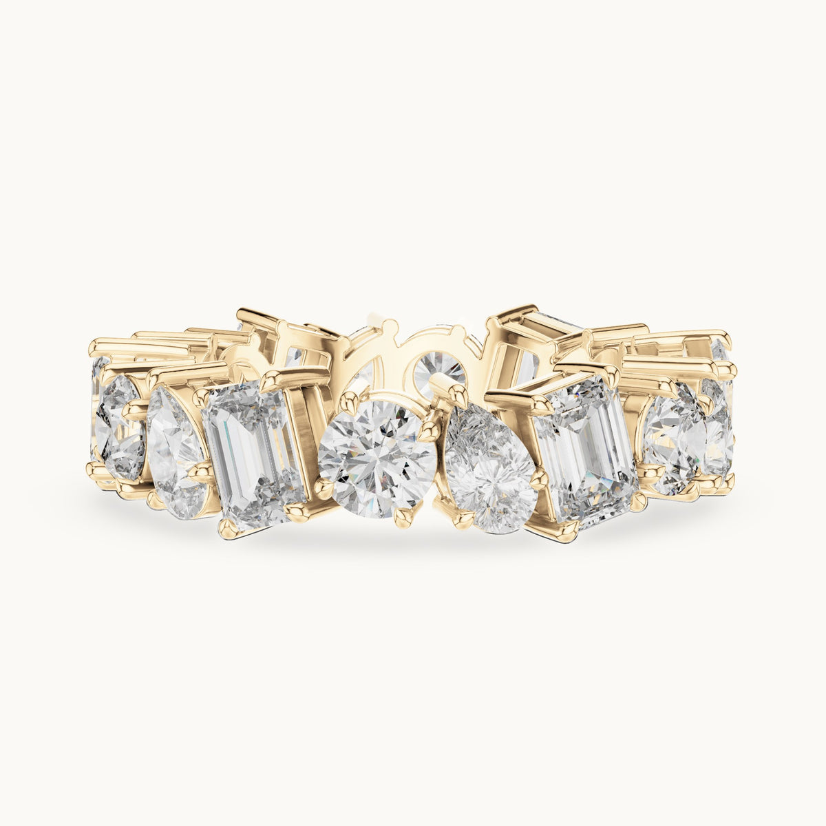 Emerald-cut, round and pear lab-grown diamond mixed-shape full eternity band in yellow gold, 5.76 CT TW, view 3
