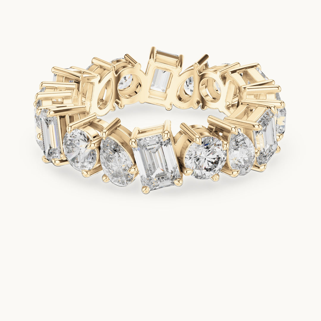 Emerald-cut, round and pear lab-grown diamond mixed-shape full eternity band in yellow gold, 5.76 CT TW, view 4