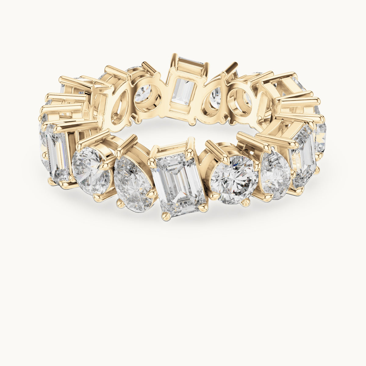 Emerald-cut, round and pear lab-grown diamond mixed-shape full eternity band in yellow gold, 5.76 CT TW, view 4