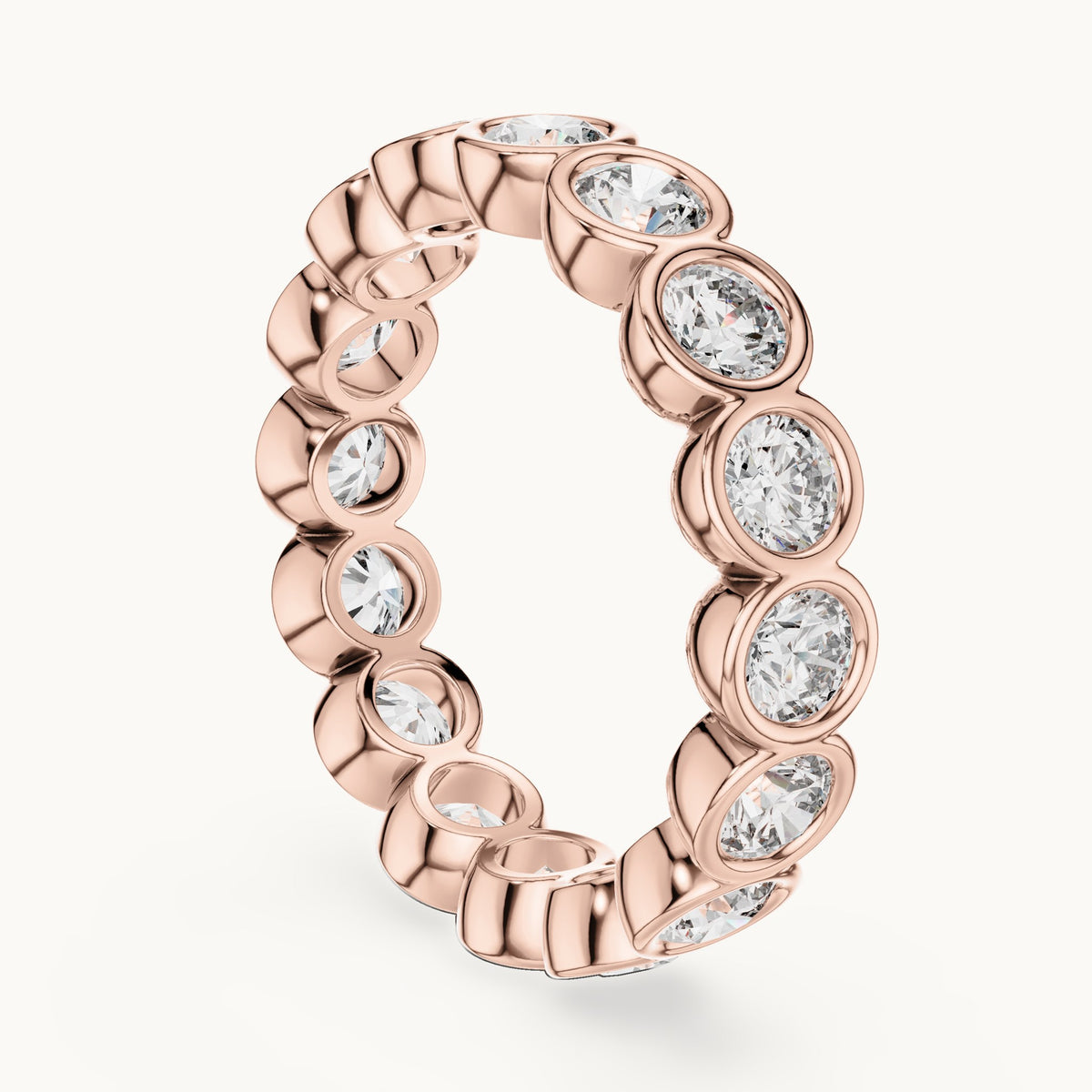 Round lab-grown diamond bezel-set full eternity band in rose gold, 2.64 CT TW, view 1