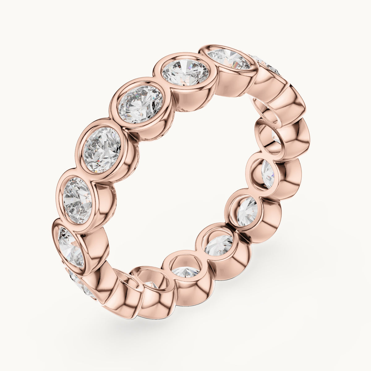 Round lab-grown diamond bezel-set full eternity band in rose gold, 2.64 CT TW, view 2