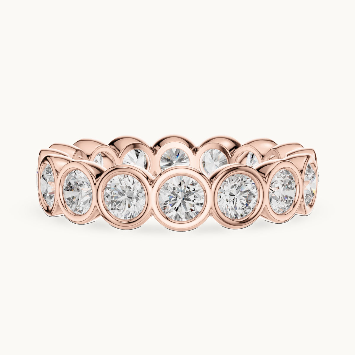 Round lab-grown diamond bezel-set full eternity band in rose gold, 2.64 CT TW, view 3