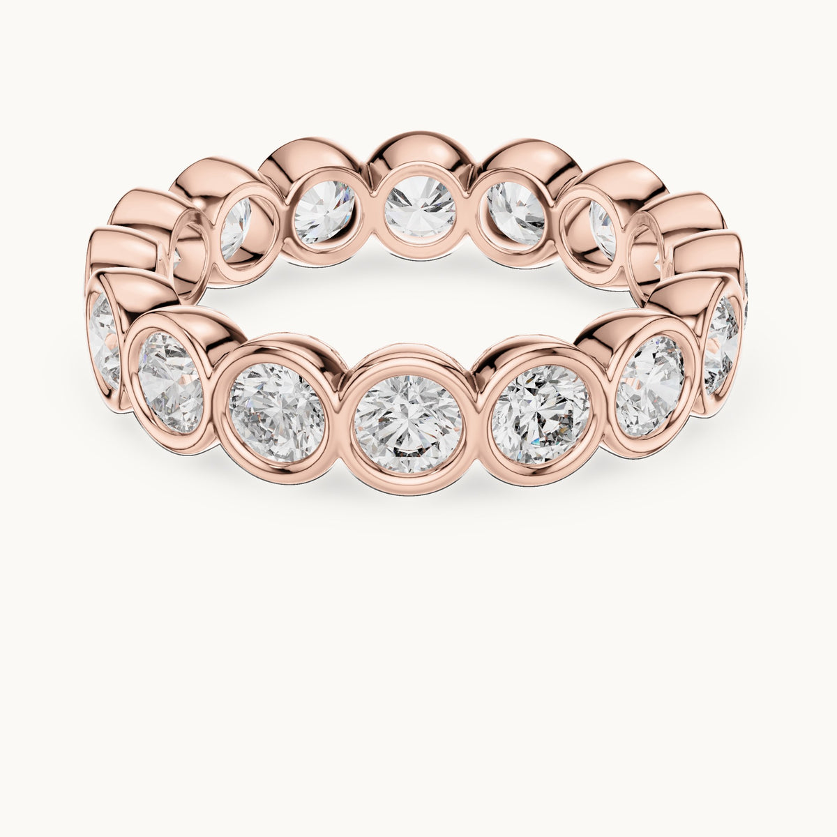 Round lab-grown diamond bezel-set full eternity band in rose gold, 2.64 CT TW, view 4