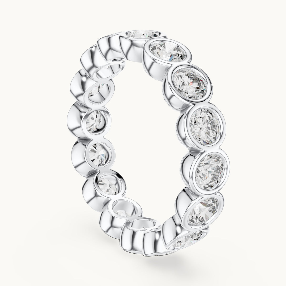 Round lab-grown diamond bezel-set full eternity band in white gold, 2.64 CT TW, view 1
