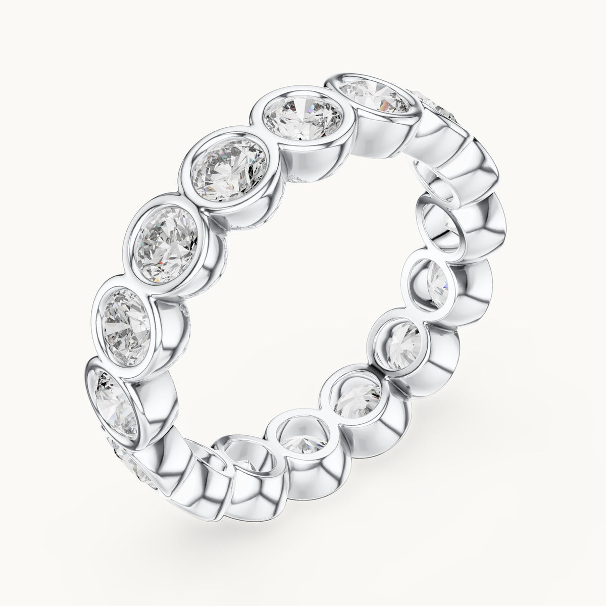 Round lab-grown diamond bezel-set full eternity band in white gold, 2.64 CT TW, view 2