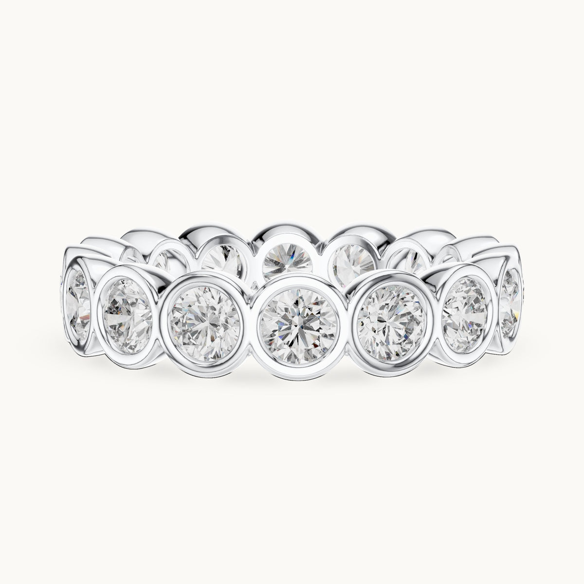 Round lab-grown diamond bezel-set full eternity band in white gold, 2.64 CT TW, view 3