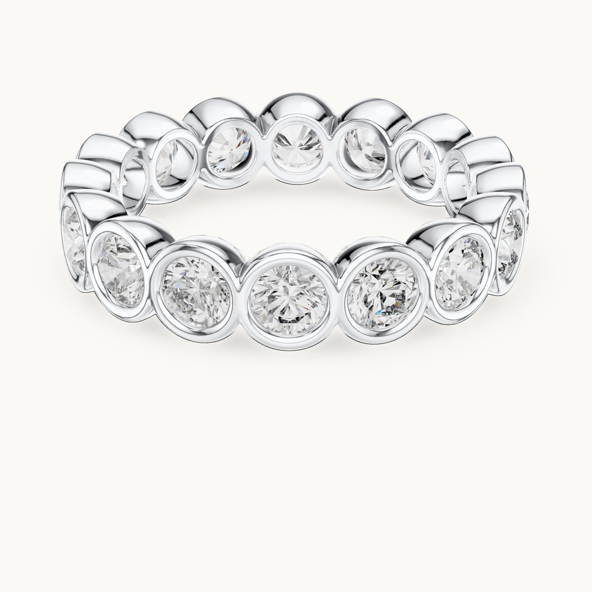 Round lab-grown diamond bezel-set full eternity band in white gold, 2.64 CT TW, view 4