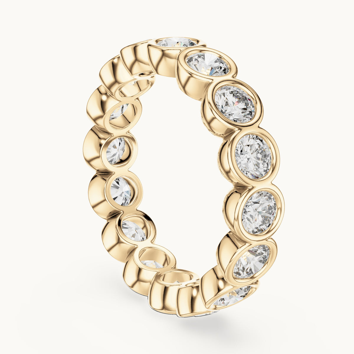 Round lab-grown diamond bezel-set full eternity band in yellow gold, 2.64 CT TW, view 1