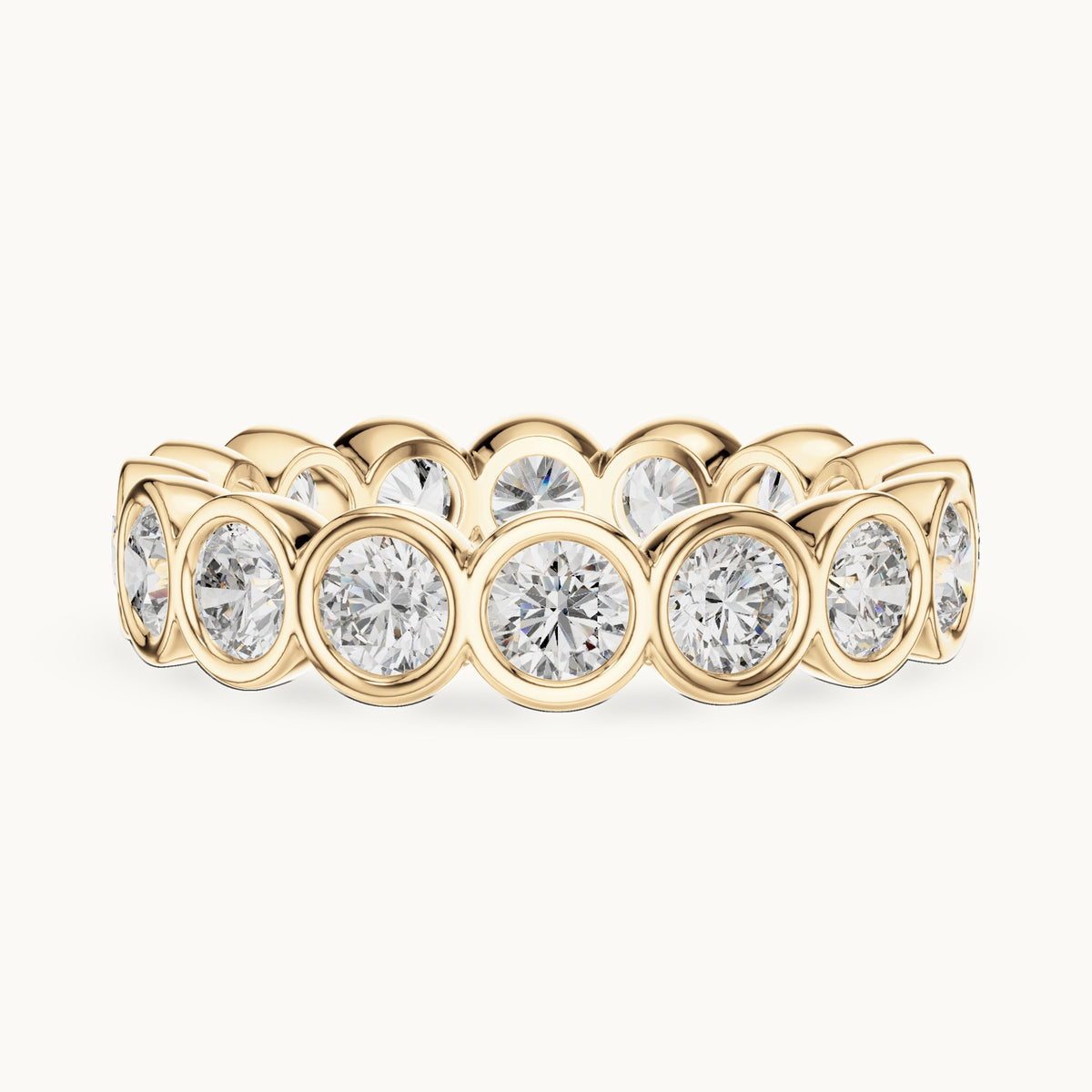 Round lab-grown diamond bezel-set full eternity band in yellow gold, 2.64 CT TW, view 3